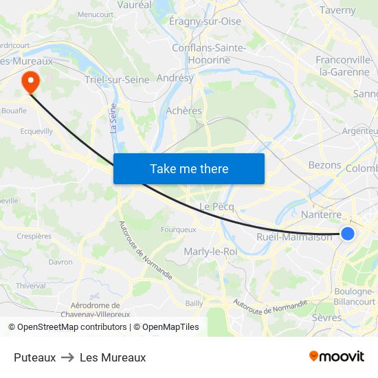 Puteaux to Les Mureaux map