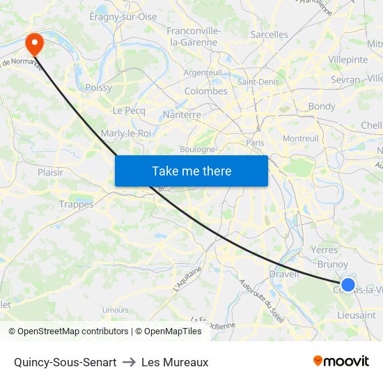 Quincy-Sous-Senart to Les Mureaux map