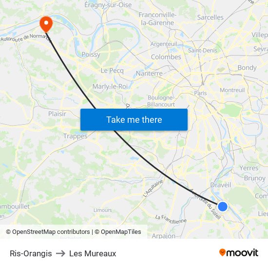 Ris-Orangis to Les Mureaux map