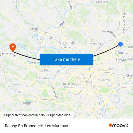 Roissy-En-France to Les Mureaux map