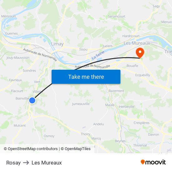 Rosay to Les Mureaux map