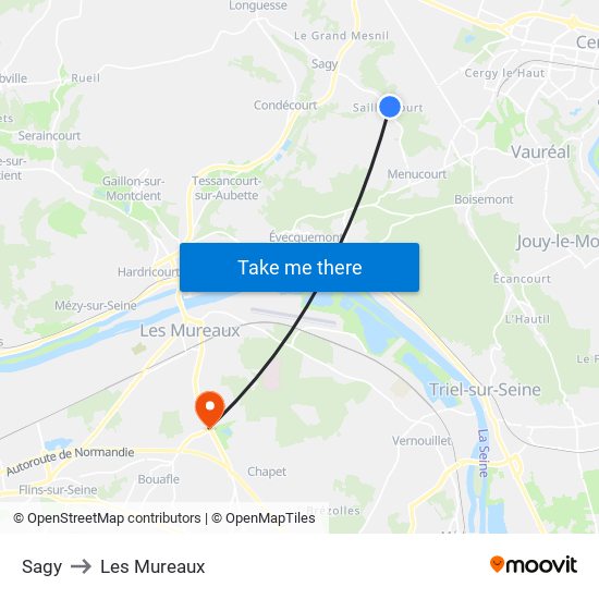 Sagy to Les Mureaux map