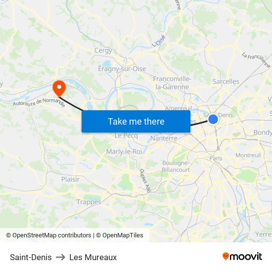 Saint-Denis to Les Mureaux map