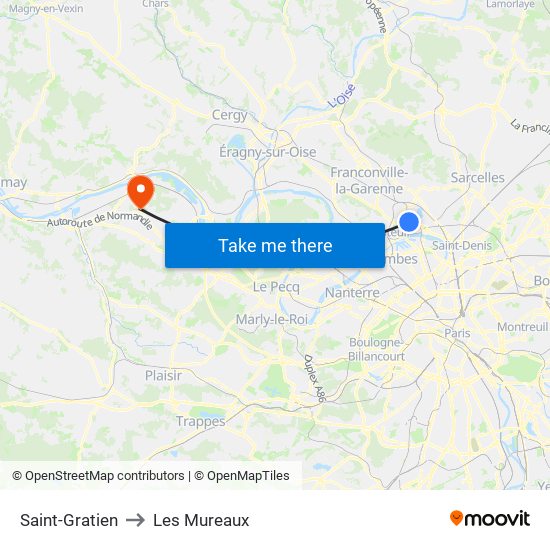 Saint-Gratien to Les Mureaux map