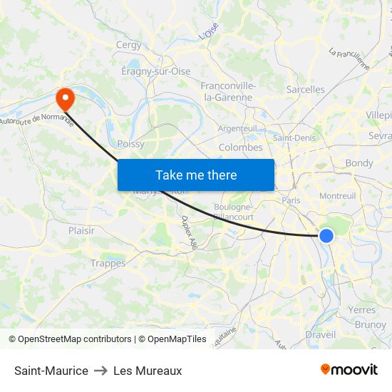 Saint-Maurice to Les Mureaux map