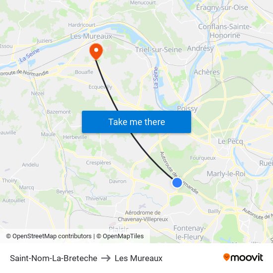 Saint-Nom-La-Breteche to Les Mureaux map