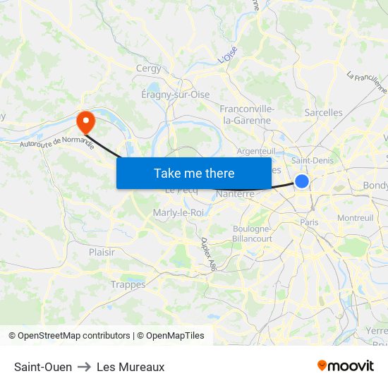 Saint-Ouen to Les Mureaux map