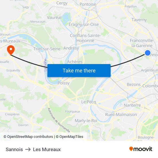 Sannois to Les Mureaux map