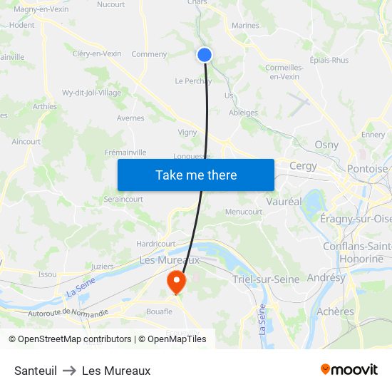 Santeuil to Les Mureaux map