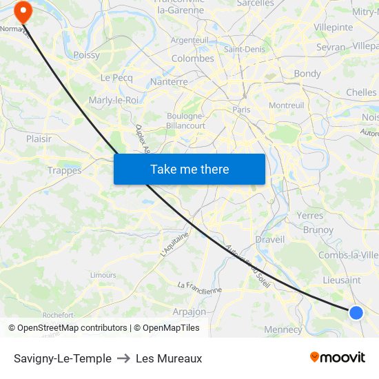 Savigny-Le-Temple to Les Mureaux map