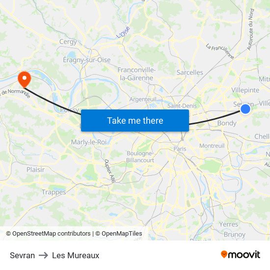 Sevran to Les Mureaux map