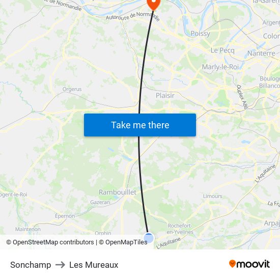 Sonchamp to Les Mureaux map