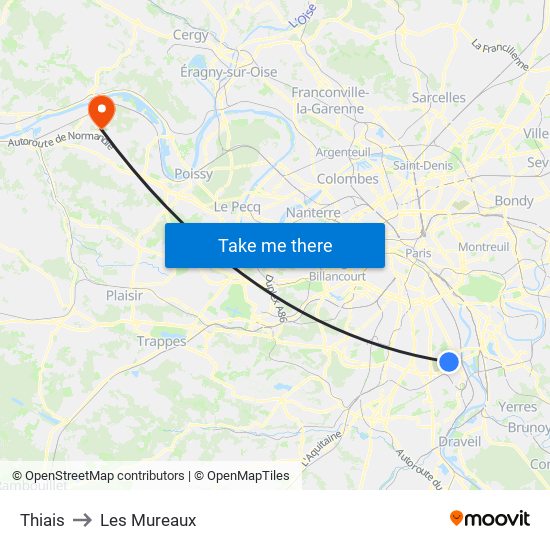 Thiais to Les Mureaux map
