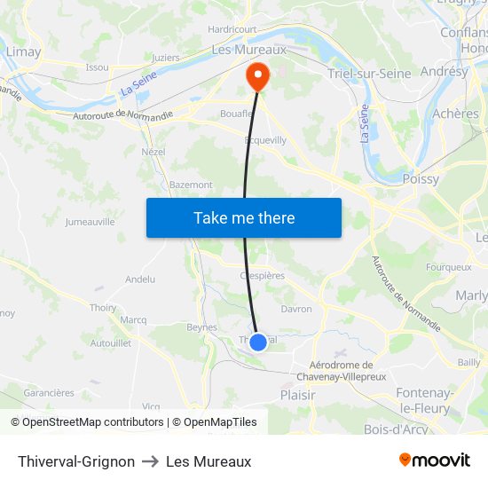 Thiverval-Grignon to Les Mureaux map