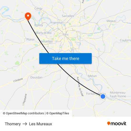 Thomery to Les Mureaux map