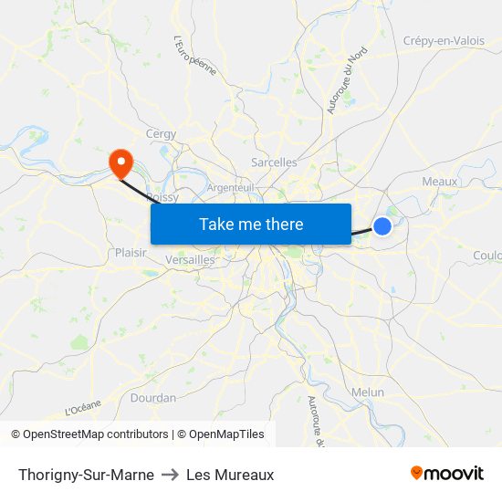Thorigny-Sur-Marne to Les Mureaux map