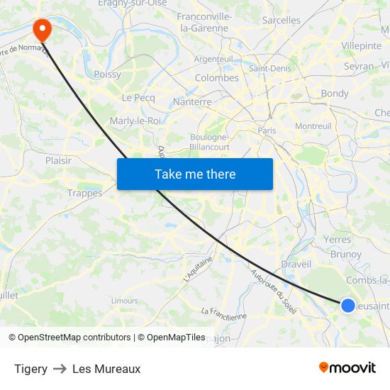 Tigery to Les Mureaux map