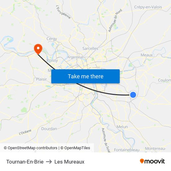 Tournan-En-Brie to Les Mureaux map