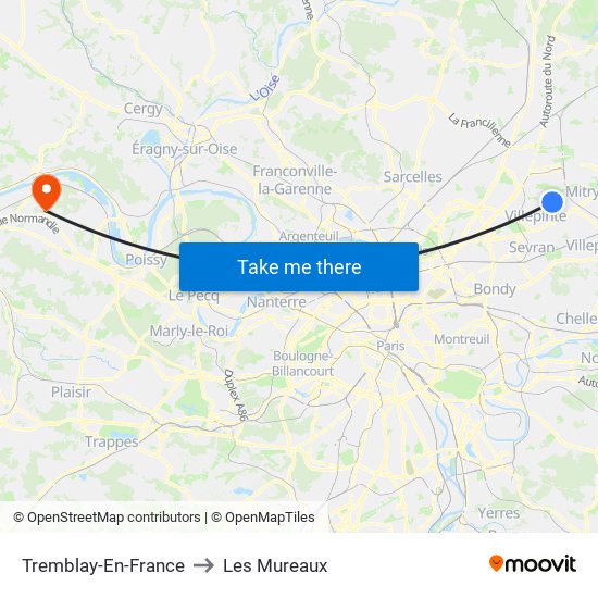 Tremblay-En-France to Les Mureaux map