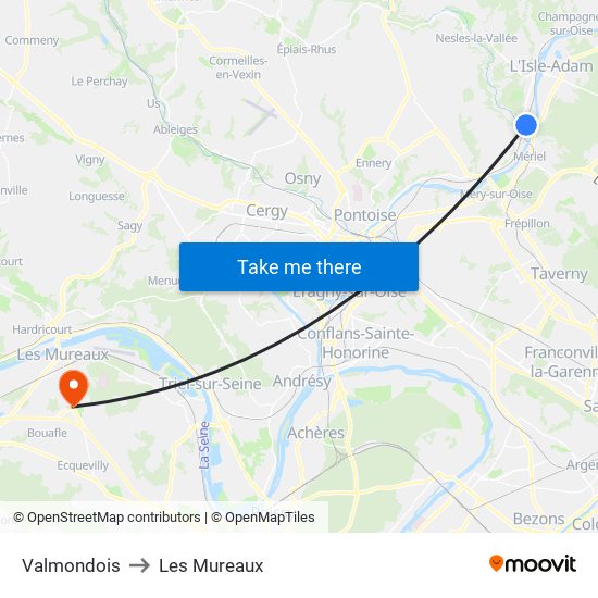 Valmondois to Les Mureaux map
