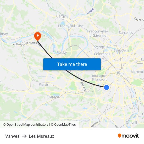 Vanves to Les Mureaux map