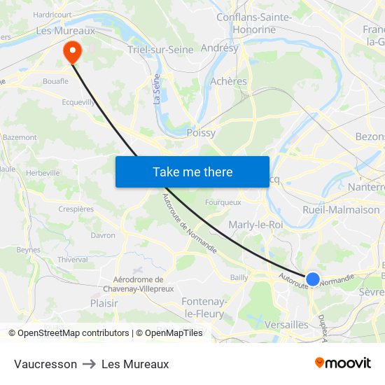 Vaucresson to Les Mureaux map
