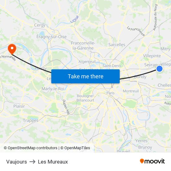 Vaujours to Les Mureaux map