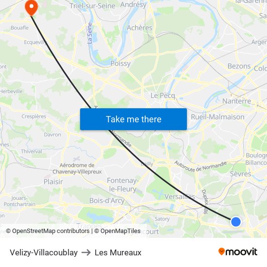 Velizy-Villacoublay to Les Mureaux map
