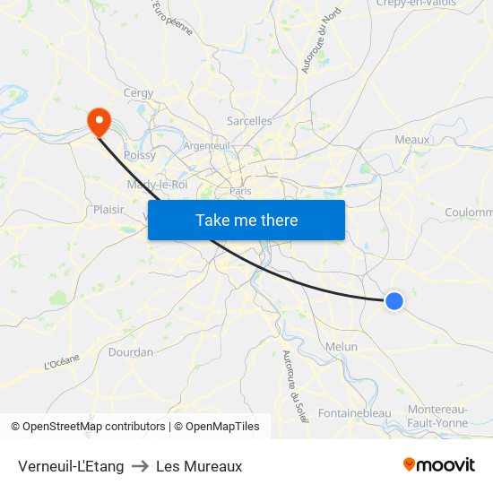 Verneuil-L'Etang to Les Mureaux map