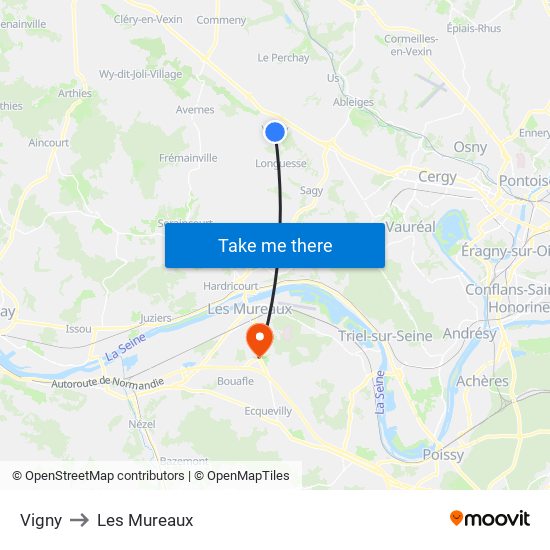 Vigny to Les Mureaux map