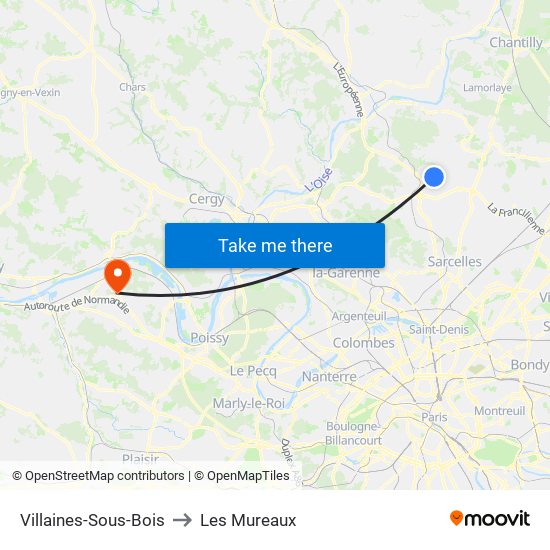 Villaines-Sous-Bois to Les Mureaux map