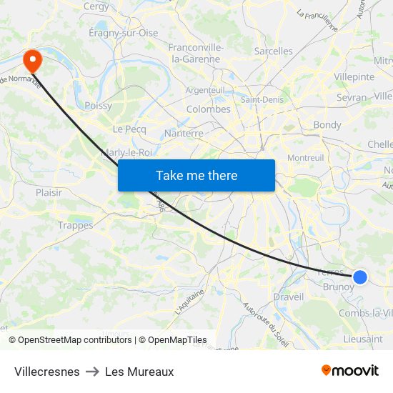 Villecresnes to Les Mureaux map