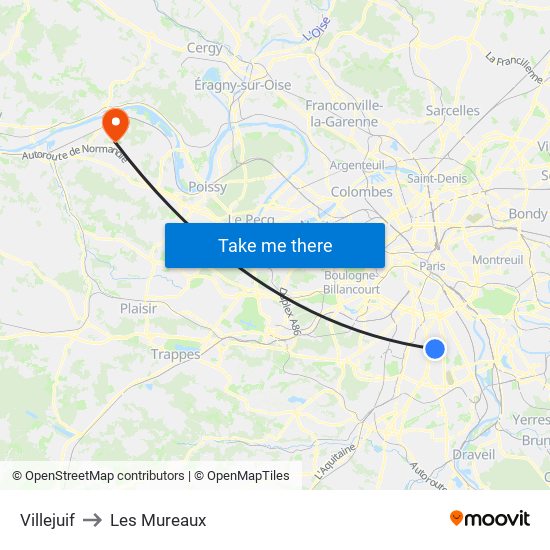 Villejuif to Les Mureaux map