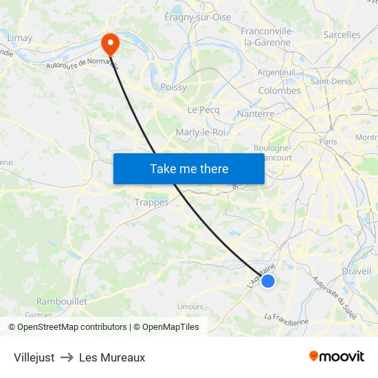 Villejust to Les Mureaux map
