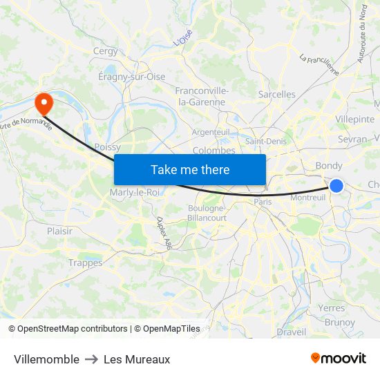 Villemomble to Les Mureaux map