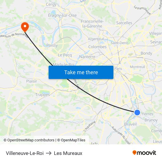 Villeneuve-Le-Roi to Les Mureaux map