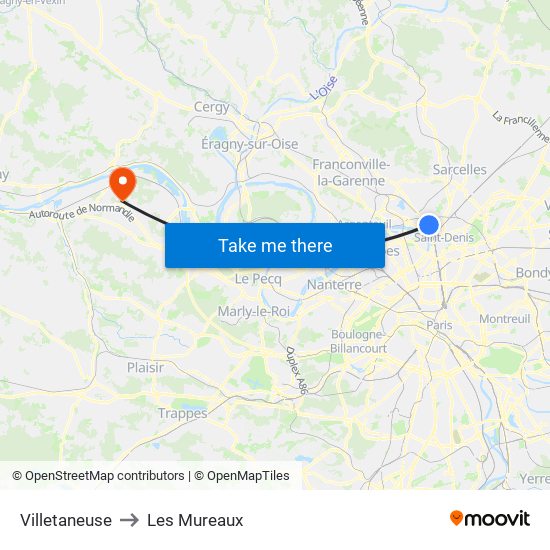 Villetaneuse to Les Mureaux map