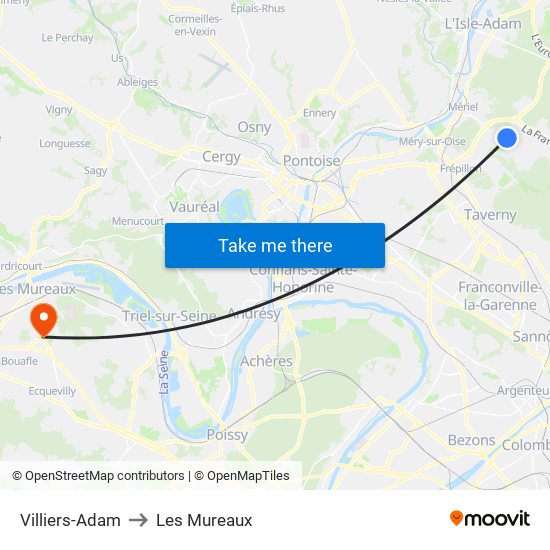 Villiers-Adam to Les Mureaux map