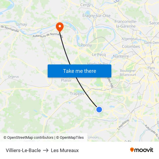 Villiers-Le-Bacle to Les Mureaux map