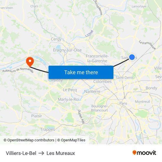 Villiers-Le-Bel to Les Mureaux map