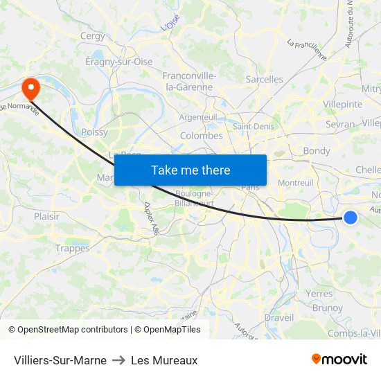 Villiers-Sur-Marne to Les Mureaux map