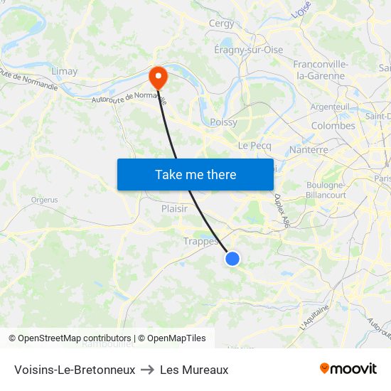 Voisins-Le-Bretonneux to Les Mureaux map