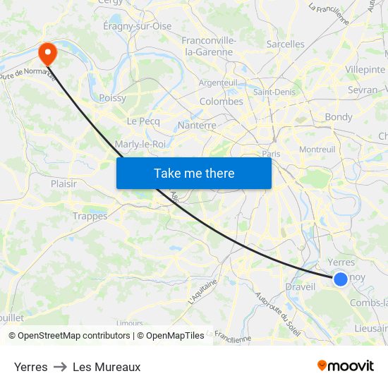 Yerres to Les Mureaux map