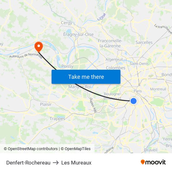 Denfert-Rochereau to Les Mureaux map