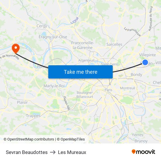 Sevran Beaudottes to Les Mureaux map