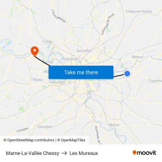 Marne-La-Vallée Chessy to Les Mureaux map