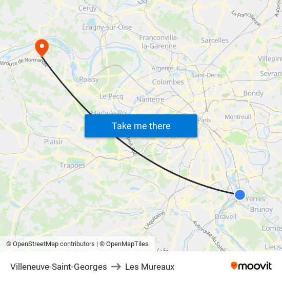 Villeneuve-Saint-Georges to Les Mureaux map
