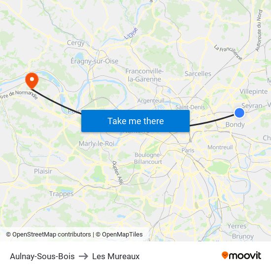 Aulnay-Sous-Bois to Les Mureaux map