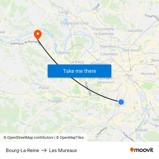 Bourg-La-Reine to Les Mureaux map