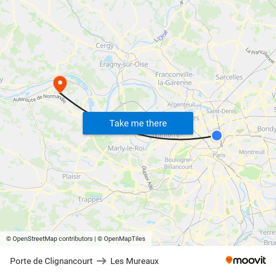 Porte de Clignancourt to Les Mureaux map